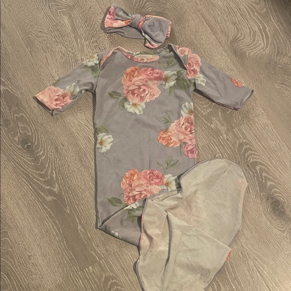 Floral Baby Gown and Headband Set